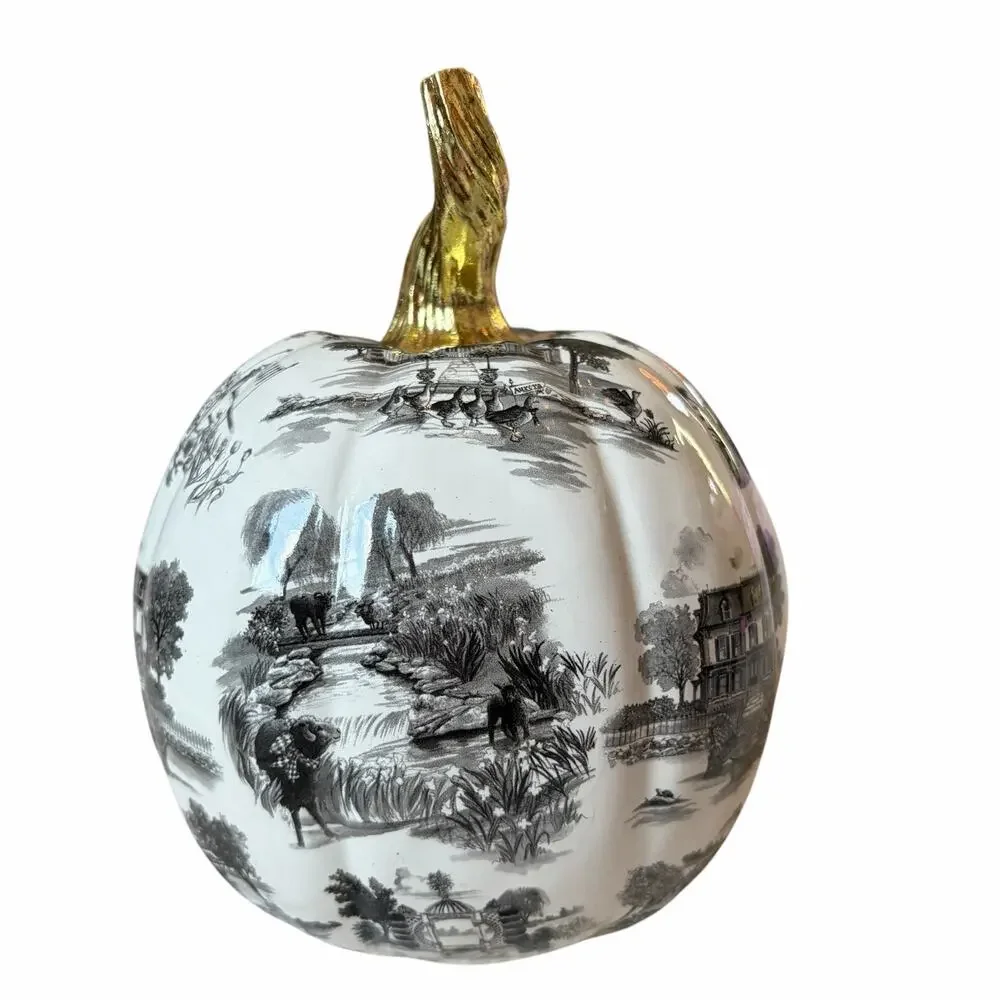 NEW Mackenzie Childs Black Toile Small Pumpkin in Original Box